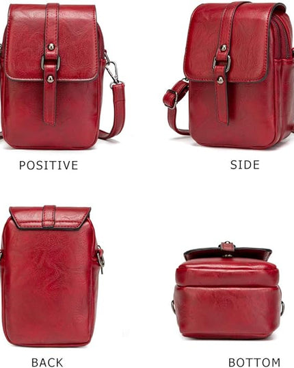 myfriday Vintage Crossbody Phone Bag for Women, Small PU Leather Shoulder Purse and Handbag with Tassel&Rivet Decoration