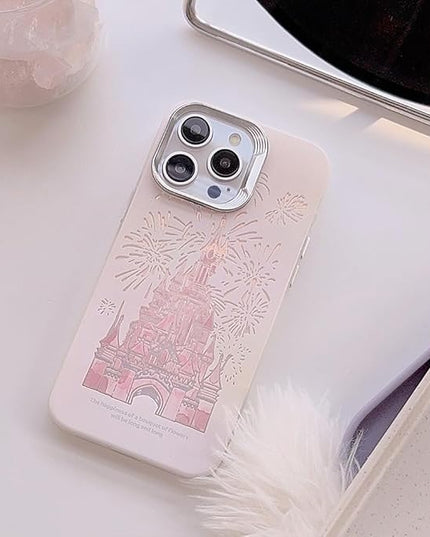 for iPhone 14 Case, Deluxe Fashion Pink Case with Laser 3D Fireworks Castle Design, Premium Case with Bracelet, PC+TPU Shockproof and Drop Resistant for Women and Girls 6.1