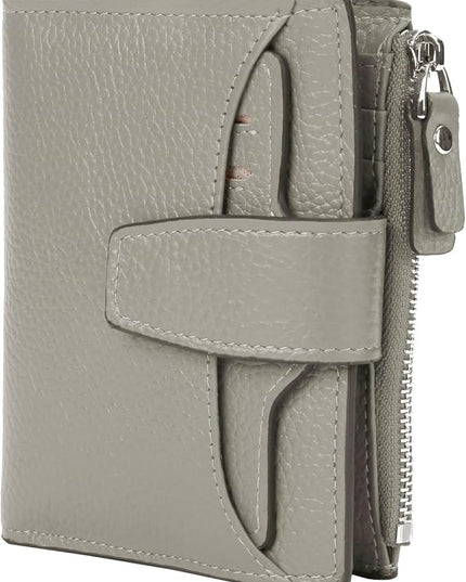AINIMOER Women's RFID Blocking Leather Small Compact Bi-fold Zipper Pocket Wallet Card Case Purse with id Window