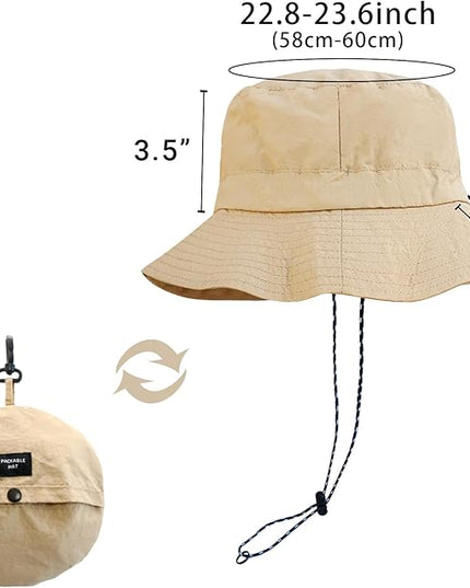 PFFY Quick Dry Waterproof Packable Bucket Hat for Women Men Outdoor Sun Hats with Detachable Chin Strap