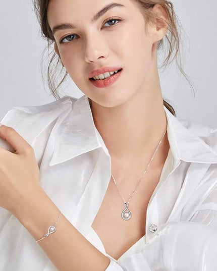 FANCIME Love Bracelet 925 Sterling Silver Infinity Birthstone Bracelets for Women Fine Jewelry Birthday Christmas Gifts for Her Mom Wife, Chain Length 6.7"+1.2" Extend