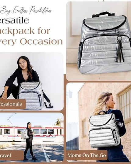 Citi Collective Gallery Diaper Bag Backpack - Casual Day-to-Day Backpack Fits 15" Laptop - Travel Bag with Multiple Compartments, Pockets, Portable Changing Pad, and Shoulder Strap-Silver