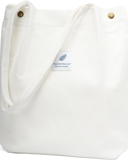 Corduroy Tote Bag Cute Tote Bags for Women Shoulder Bag with Inner Pocket for Work Beach Travel and Shopping Grocery