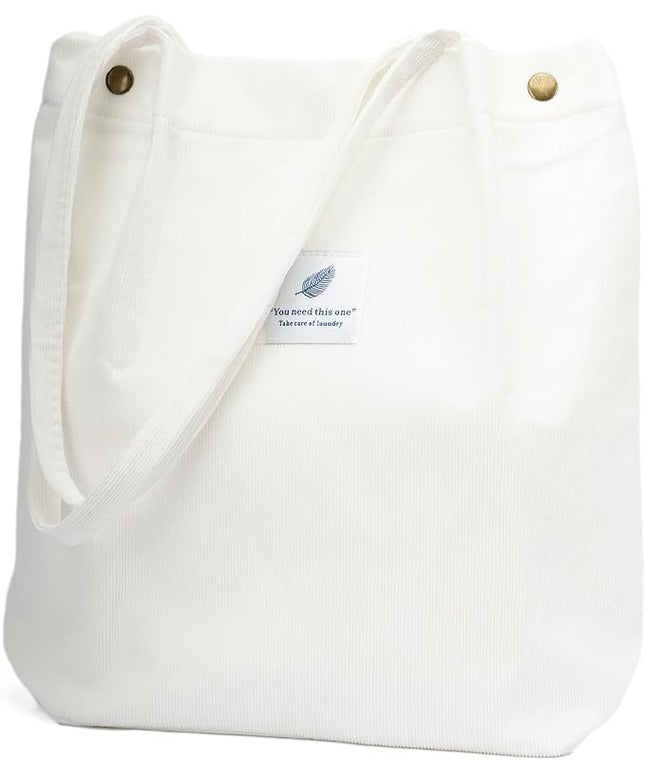 Corduroy Tote Bag Cute Tote Bags for Women Shoulder Bag with Inner Pocket for Work Beach Travel and Shopping Grocery
