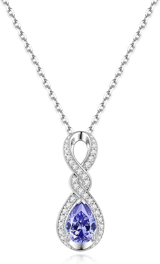 FANCIME Infinity Embrace Birthstone Necklaces for Women Fine Jewelry Sterling Silver Dainty Infinity Pendant Anniversary Birthday Christmas Gifts for Her Wife Mom Daughter