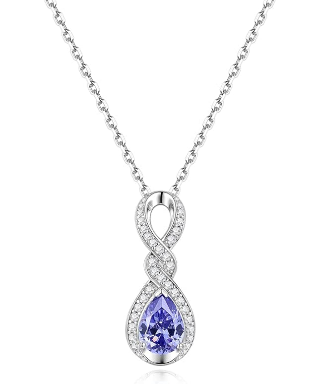 FANCIME Infinity Embrace Birthstone Necklaces for Women Fine Jewelry Sterling Silver Dainty Infinity Pendant Anniversary Birthday Christmas Gifts for Her Wife Mom Daughter