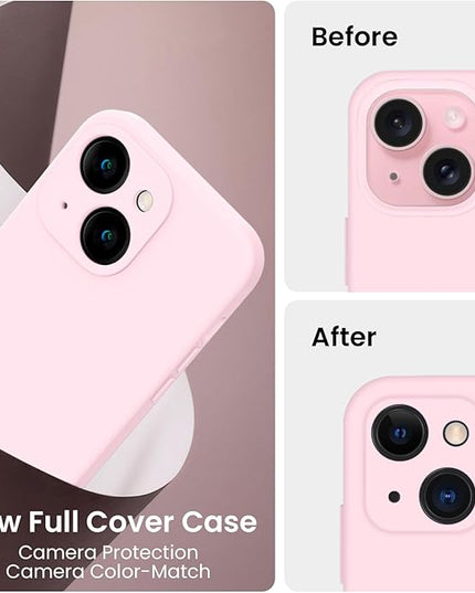 FireNova Designed for iPhone 15 Case, Silicone Upgraded [Camera Protection] Phone Case with [2 Screen Protectors], Soft Anti-Scratch Microfiber Lining Inside, 6.1 inch, Chalk Pink