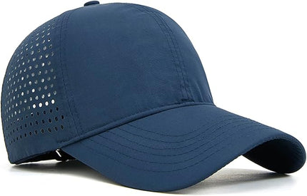 Xinveen Quick Dry Baseball Cap Curved Brim Snapback Hat Laser Cut Mesh Ball Cap Golf Ball Cap for Men Women