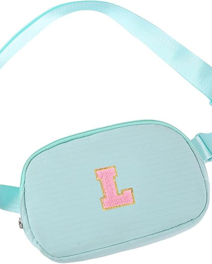 Glratn Initial Letter Fanny Pack for Girls,Patch Belt Bag,Toddler Crossbody Bags，Gifts for 3 4 5 6 7 8 9 10 11 12 Year Old Teens Kids,Christmas Graduation Gifts for Teen Girls ，(Light green-L)