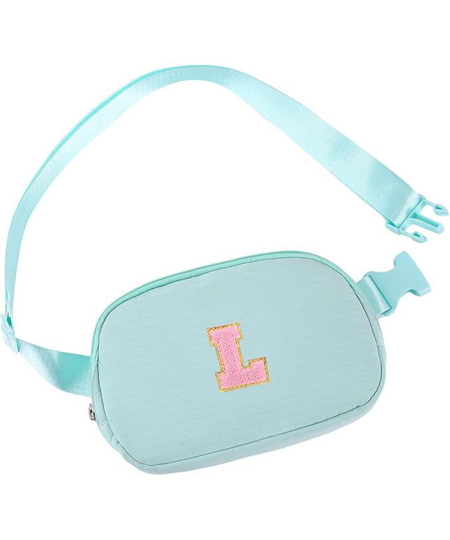Glratn Initial Letter Fanny Pack for Girls,Patch Belt Bag,Toddler Crossbody Bags，Gifts for 3 4 5 6 7 8 9 10 11 12 Year Old Teens Kids,Christmas Graduation Gifts for Teen Girls ，(Light green-L)