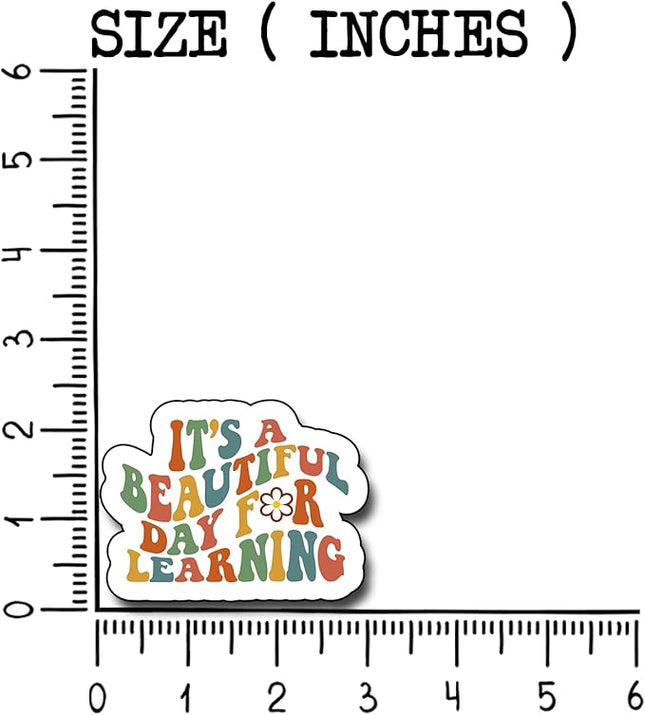 (3Pcs) It's a Beautiful Day for Learning Sticker, Teacher Decorate Books Laptop Phone, Water Bottles Kindles Stickers, Tumbler Sticker Waterproof Vinyl Decorate Sticker 3" Inch