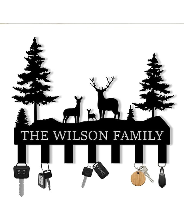 Personalized Metal Key Holder for Wall, Forest Design Rack, Metal Wall Mount Custom Name Hooks Decoration, Name Letter Wall Decoration Key Hooks, Key Hanger Decor, Key Organizer for House, Farmer Gift