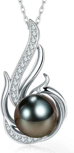 Tahitian Black Pearl Necklaces for Women 10-11mm - Pearl Necklace Phoenix Pendant | with 925 Sterling Silver 18" Chain - Christmas Mothers Day Valentine's Day Gifts For Women Wife Mom Grandma Girlfriend Daughter Her Best Friend Birthday Anniversary Fin...