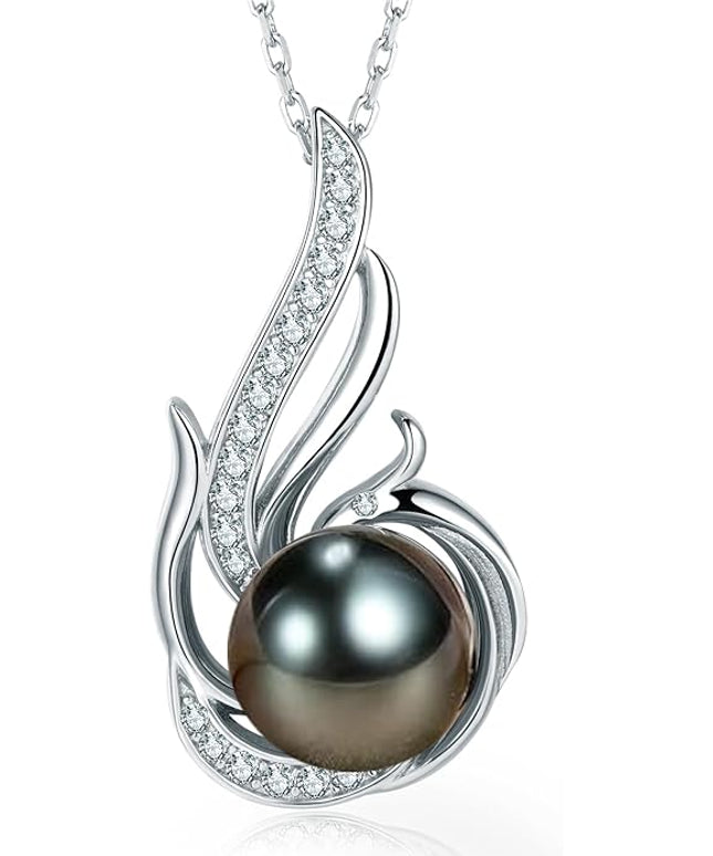 Tahitian Black Pearl Necklaces for Women 10-11mm - Pearl Necklace Phoenix Pendant | with 925 Sterling Silver 18" Chain - Christmas Mothers Day Valentine's Day Gifts For Women Wife Mom Grandma Girlfriend Daughter Her Best Friend Birthday Anniversary Fin...