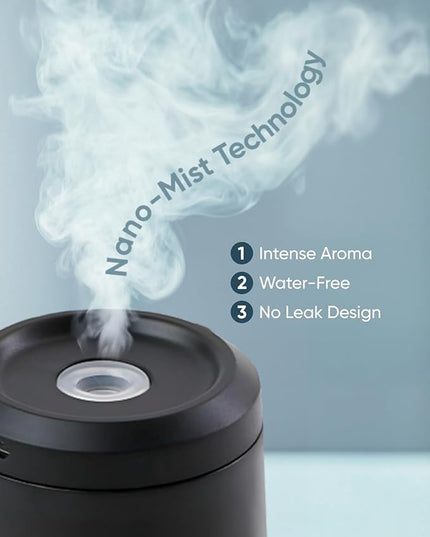 Owleys Aura Glide Waterless Car Diffuser – Portable Essential Oil Nebulizer for Car & Home | 6×100ml Essential Oils | Single Charge = 1 Month of Use | Aromatherapy Diffuser, Cupholder-Friendly | Black