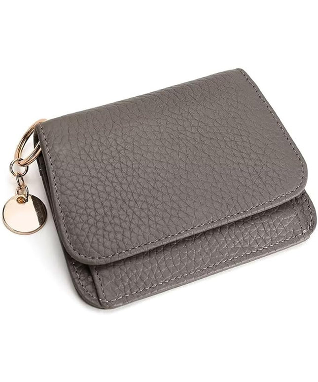 Mudono Small Wallet for Women RFID Blocking Genuine Leather Card Case Slim Tri-Fold Wallet with Zipper Pocket and Keychain
