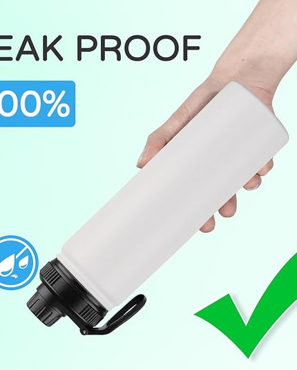 DOMICARE Insulated Water Bottle, 22 oz Vacuum Insulated Stainless Steel Reusable Sports Bottle with Straw Lid & Spout Lid for Travel, Camping, Bike, Leakproof, White, 4 Pack