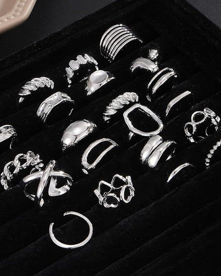 KISS WIFE Goldenen Silvery Black Kunckle Rings Set for Women, Dainty Simple Trendy Cute Stackable Finger Rings Pack, Perfect for Stacking Layering on Thumb and Knuckle, Mixed Size, Jewelry Gift