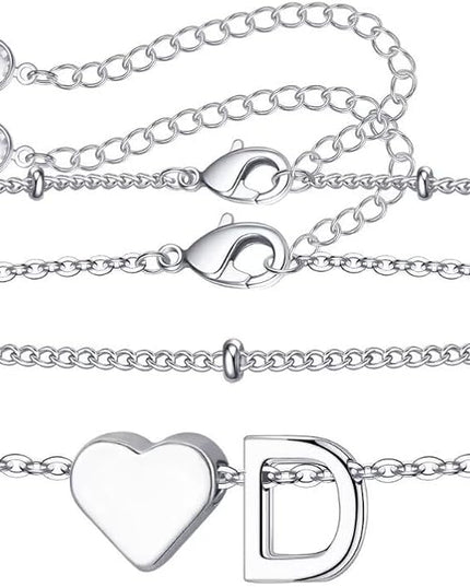 M MOOHAM Valentines Day Gifts for Kids Teen Girls -14K-Gold-Plated Heart Initial A-Z Bracelets for Women Girl Dainty Gold Bracelets Birthday Valentines Gifts for Women Her Teenage Girls Kid Teen Gift