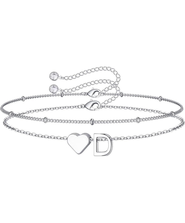 M MOOHAM Valentines Day Gifts for Kids Teen Girls -14K-Gold-Plated Heart Initial A-Z Bracelets for Women Girl Dainty Gold Bracelets Birthday Valentines Gifts for Women Her Teenage Girls Kid Teen Gift