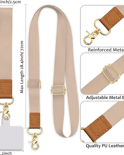 Phone Lanyard Crossbody Strap, Beige Cell Phone Lanyards for around the Neck Wristlet Wrist Strap Solid Color Adjustable for Keys Case Accessories Travel Essentials