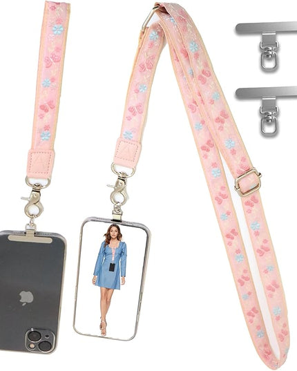 LEMEDE Wrist Keychain and Adjustable Phone Lanyard, Silver Hook Phone Crossbody Strap with 360° Rotating Phone Pads
