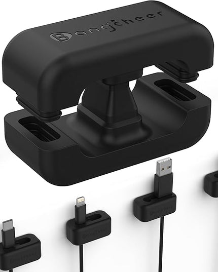 8 Pack Dual-Slot Silicone Cord Cable Clips with Strong Nano Adhesive Cable Organizer Press-to-Lock Design Desktop Wire Management for Home, Office, Car, Desk, Nightstand (Black-8Pack)