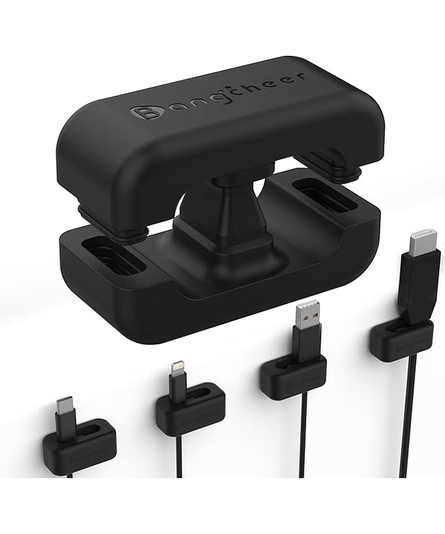 8 Pack Dual-Slot Silicone Cord Cable Clips with Strong Nano Adhesive Cable Organizer Press-to-Lock Design Desktop Wire Management for Home, Office, Car, Desk, Nightstand (Black-8Pack)