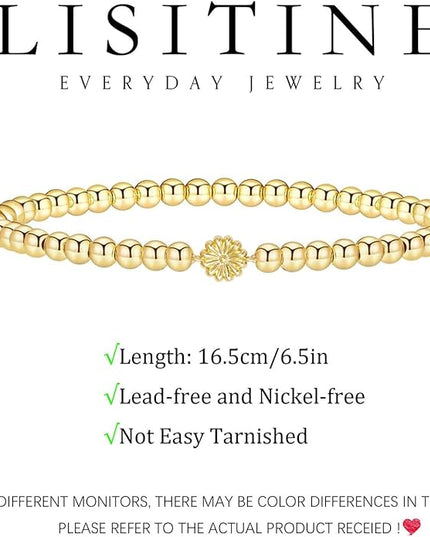 Gold Bracelets for Women 14K Gold Beaded Bracelets Stackable Bracelets for Women Gold Charm Bracelet Non Tarnish Gold Jewelry for Women Trendy