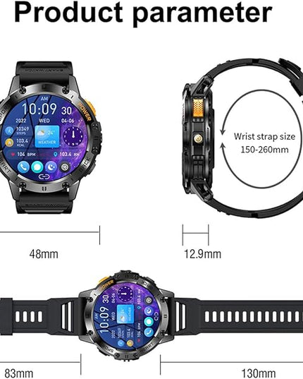 1.43" Amoled Ultra Military Smart Watch for Men(Answer/Dial Calls) 100+Sports Modes,5ATM Waterproof 530mAh Large Battery Super Long Standby with LED Flashlight,Heart Rate,SpO2,BP Android iOS