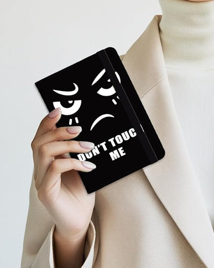 Don't Touch Me Leather Passport Holder Cover Fun Black Travel Wallet Passport Case with Credit Card Slots for Women Men Travelling Essentials for Flying