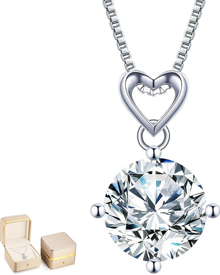 Heart Pendant Necklace Gifts for Wife, 1-6 Carat Moissanite Women's Pendant Necklace, Wedding Anniversary Eternity Jewelry Present for Wife, Birthday Gifts for Her