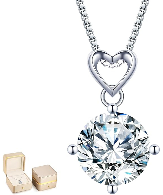 Heart Pendant Necklace Gifts for Wife, 1-6 Carat Moissanite Women's Pendant Necklace, Wedding Anniversary Eternity Jewelry Present for Wife, Birthday Gifts for Her