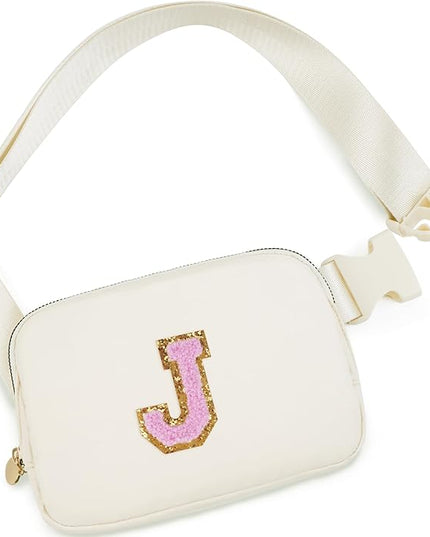 Uygafly Personalized Belt Bag for Women Girls - Fashion Mini Waist Packs with Adjustable Strap - Trendy Travel Fanny Pack Crossbody Bags with Initial Letter - Teen Gifts | Cream,J