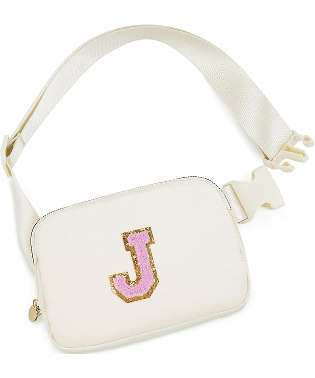 Uygafly Personalized Belt Bag for Women Girls - Fashion Mini Waist Packs with Adjustable Strap - Trendy Travel Fanny Pack Crossbody Bags with Initial Letter - Teen Gifts | Cream,J