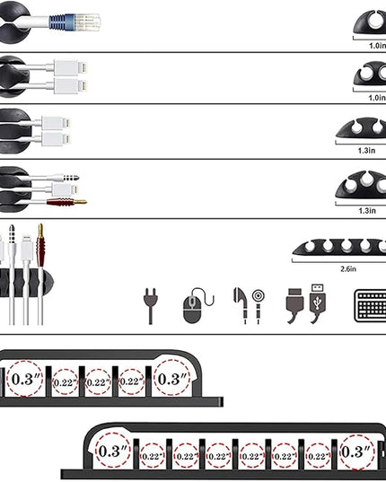 White Cable Management Organizer Kit 4 Cable Sleeve Split,47Cable Clips 12Cord Clips Holder,22 Cable Ties, 20 Adhesive Wall Cable Tie, 200Fasten Cable Ties for TV Electronics