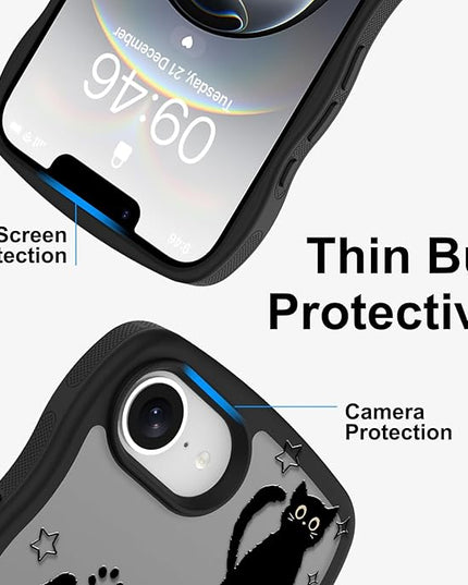 Cute Case for iPhone 16e Case [Compatible with MagSafe] with Kawaii Black Cats Cat Print Pattern Design for Women Girls, Soft Wavy Edge Anti-Slip Animal Magnetic Protective Phone Cover