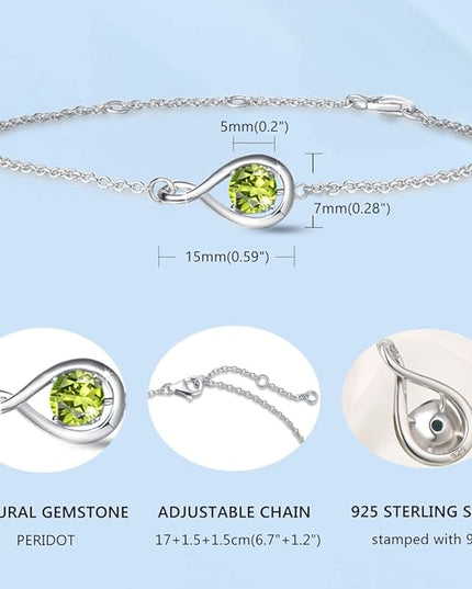 FANCIME Love Bracelet 925 Sterling Silver Infinity Birthstone Bracelets for Women Fine Jewelry Birthday Christmas Gifts for Her Mom Wife, Chain Length 6.7"+1.2" Extend