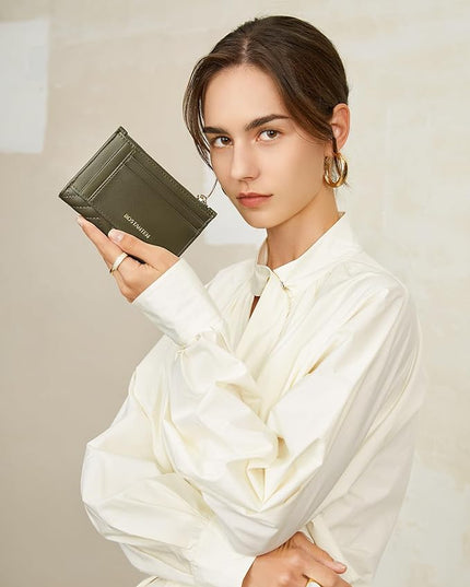 BOSTANTEN Wallet Women Small Leather RFID Blocking Credit Card Holder Slim Bifold Wallet with Zipper Pocket Green