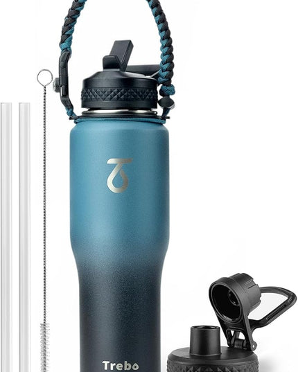 Trebo 40 oz Water Bottle Insulated Fit in Any Car Cup Holder,Triple Wall Vacuum Insulated Water Bottle (Cold for 48 Hrs, Hot for 24 Hrs),Leakproof Stainless Steel Tumbler Flask with Paracord Handle