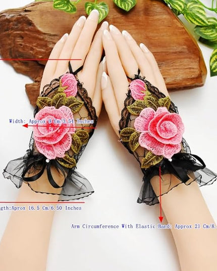 Specell Embroidered Flowers Lace Fingerless Gloves - for Bridal Wedding Cocktail Tea Party Evening Prom Costumes Cosplay