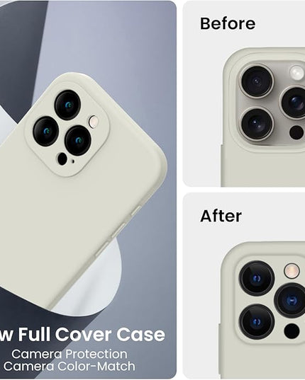FireNova Designed for iPhone 16 Pro Case, Silicone Upgraded [Camera Protection] Phone Case with [2 Screen Protectors], Soft Anti-Scratch Microfiber Lining Inside, 2024, Stone