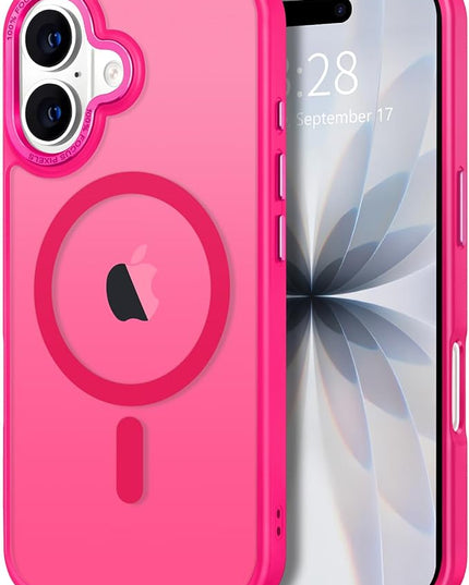 Hython Case for iPhone 17 Case Magnetic Translucent Matte Phone Cases 6.3" [Compatible with MagSafe] Thin Slim Fit Shockproof Bumper Hard Protective Cover for Women Men Girls, Frosted Hot Pink