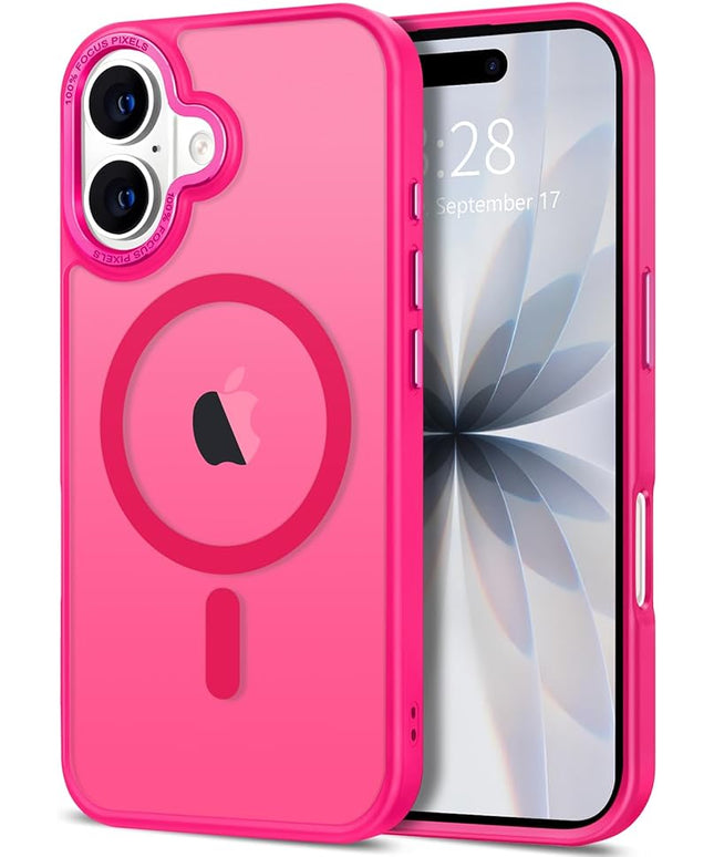Hython Case for iPhone 17 Case Magnetic Translucent Matte Phone Cases 6.3" [Compatible with MagSafe] Thin Slim Fit Shockproof Bumper Hard Protective Cover for Women Men Girls, Frosted Hot Pink