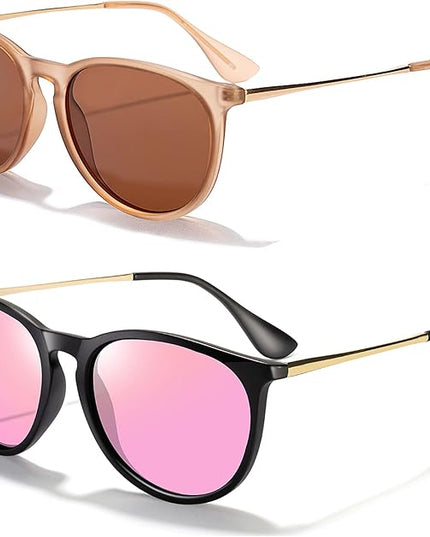 CHBP Sunglasses Womens Men Polarized UV Protection Trendy Vintage Retro Round Mirrored Lens Sunglasses For Women