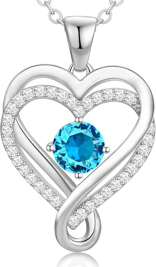 Infinity Love Heart Birthstone Necklace for Women Wife, S925 Sterling Silver Anniversary for Women Wife Birthday Gift for Her Girlfriend Mom Daughters, I Love You Women's Jewelry 18k Rose Gold Filled