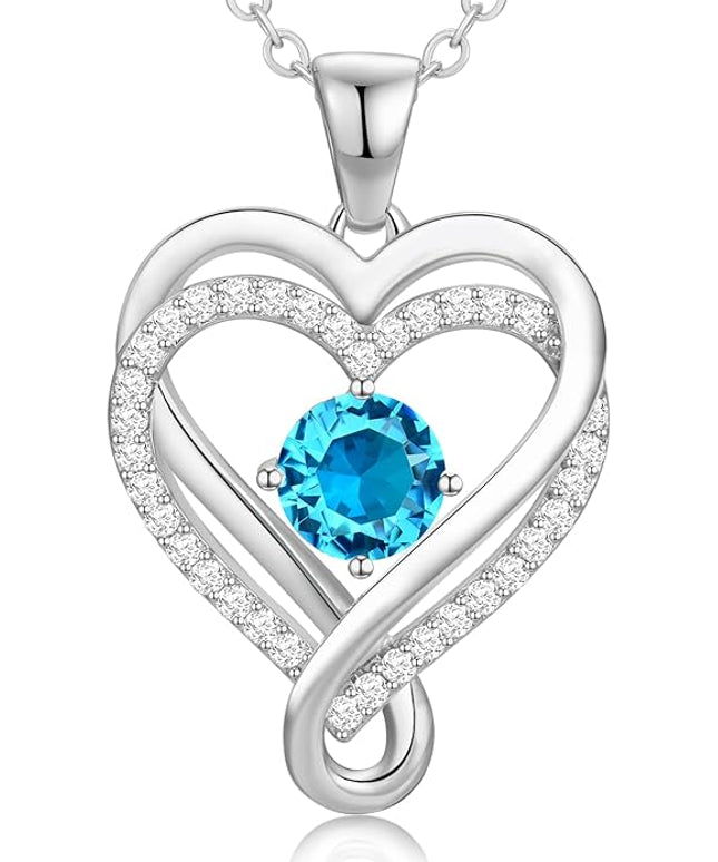 Infinity Love Heart Birthstone Necklace for Women Wife, S925 Sterling Silver Anniversary for Women Wife Birthday Gift for Her Girlfriend Mom Daughters, I Love You Women's Jewelry 18k Rose Gold Filled