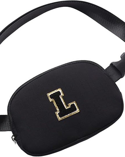 Glratn Initial Letter Belt Bag Crossbody Bags Fanny Pack For Girls，Birthday Gifts for 6 7 8 9 10 11 12 13 14 15 Year Old Girls,Purse for Kids,Cute Teen Trendy Stuff Travel Essentials.（Black-L）