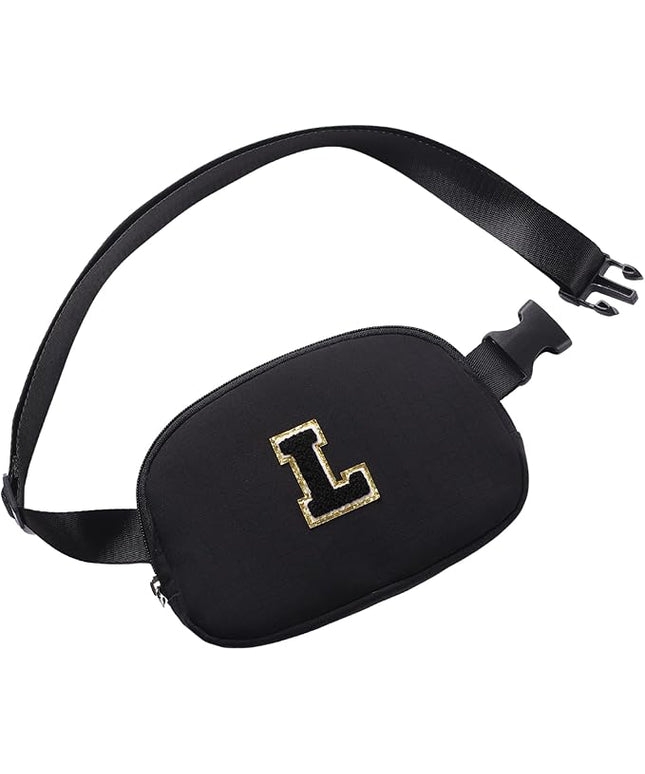 Glratn Initial Letter Belt Bag Crossbody Bags Fanny Pack For Girls，Birthday Gifts for 6 7 8 9 10 11 12 13 14 15 Year Old Girls,Purse for Kids,Cute Teen Trendy Stuff Travel Essentials.（Black-L）