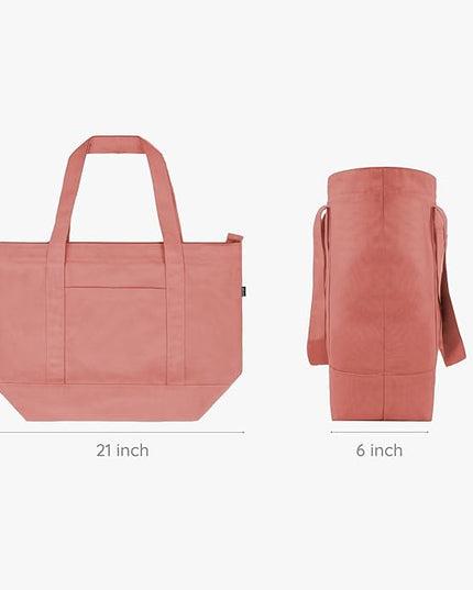 Eco Right Canvas Tote Bag for Women with Zip & Inner Pocket, 100% Organic Cotton Tote Bags for Men, Shopping, Beach